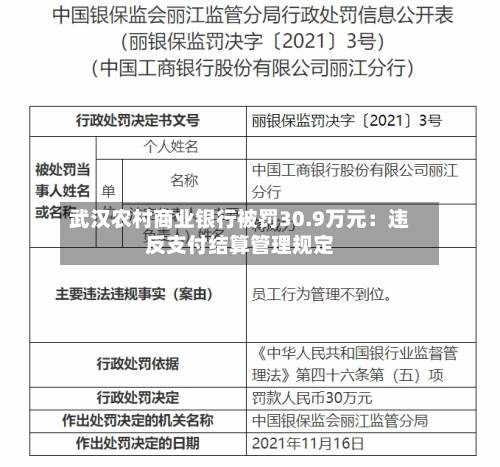 武汉农村商业银行被罚30.9万元:违反支付结算管理规定-第1张图片