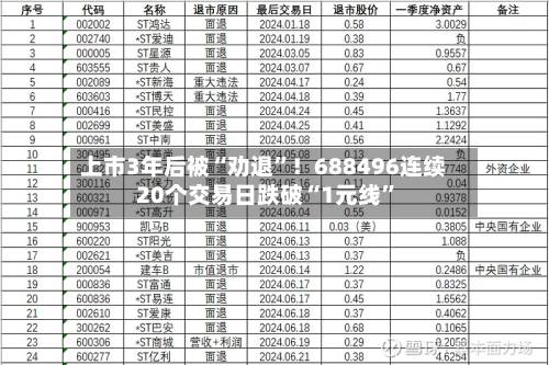 上市3年后被“劝退”！688496连续20个交易日跌破“1元线	”-第3张图片