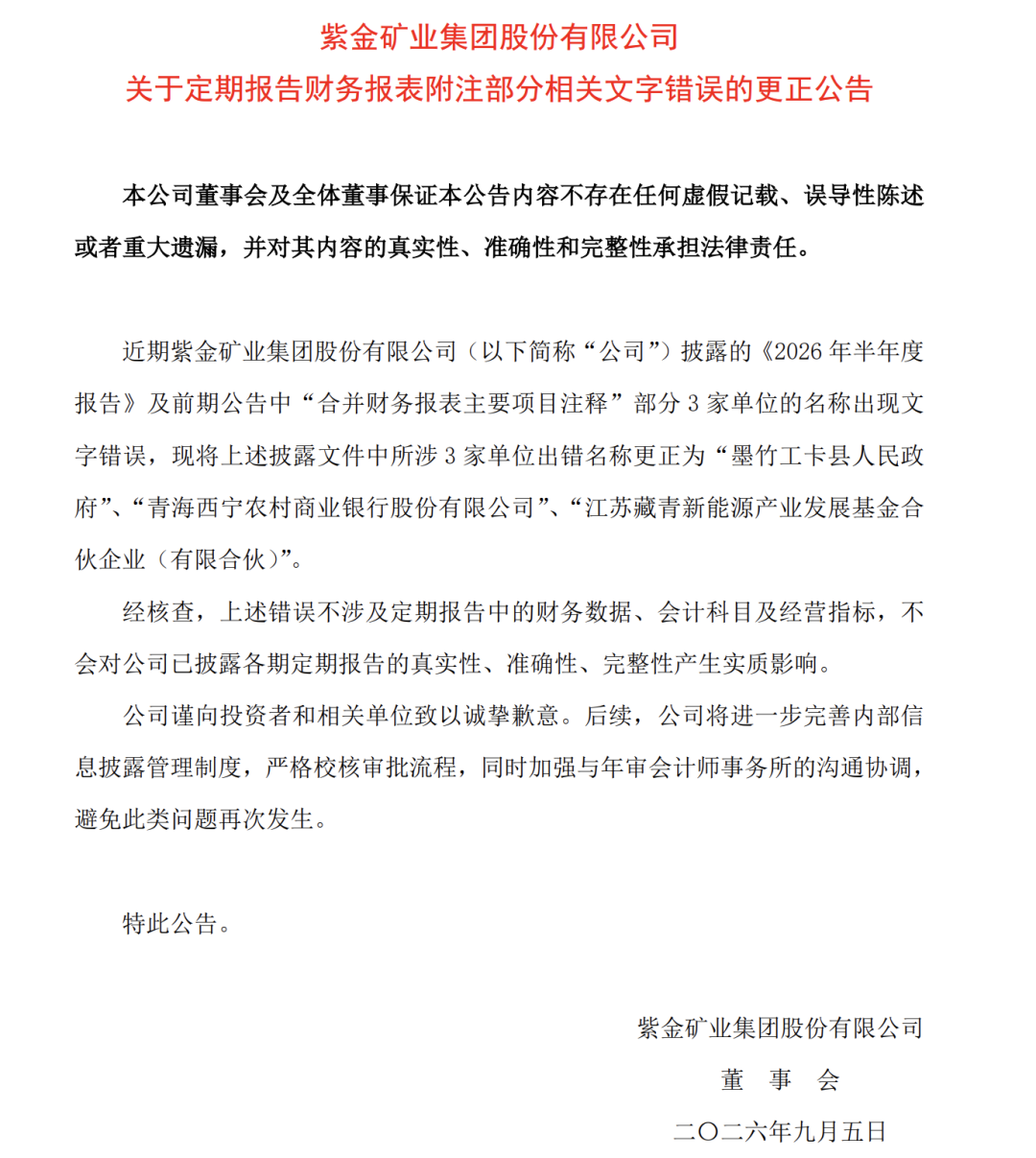 “县人民政府”写成“县人民币政府”	，“新能源	”写成“新熊源”，紫金矿业道歉